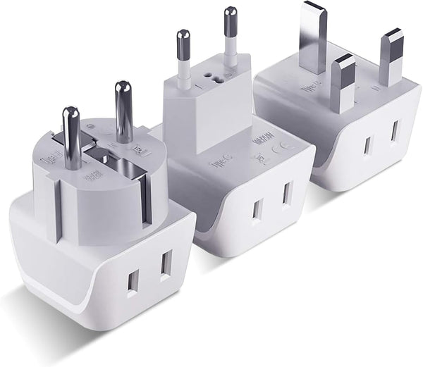 Ceptics Complete European Travel Adapter Set - 3 Pack, Safe Grounded for Cell Phones, Laptops, USA to Europe