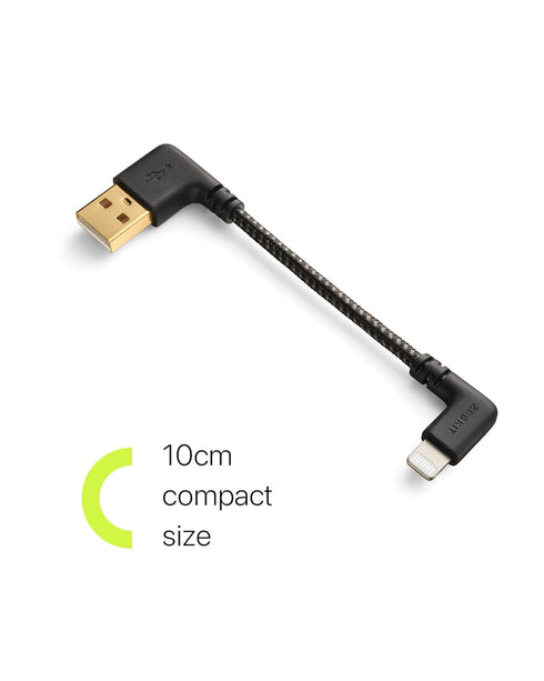 Zeskit USB to Lightning Cable MFi Certified, Short 10cm Braided L Shape Right Angle for Apple Devices