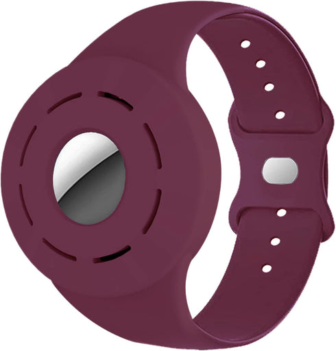 Kids AirTag Case Wrist Band, Soft Silicone Protective Cover for Apple Air Tag Finder, Burgundy