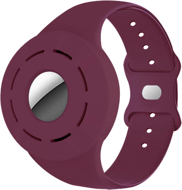 Kids AirTag Case Wrist Band, Soft Silicone Protective Cover for Apple Air Tag Finder, Burgundy