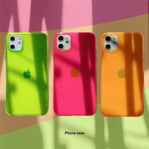 iPhone 11 Case, Neon Clear Case with Camera Lens Cover for Women Girls, Slim Soft Silicone - Neon Pink