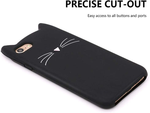 Cute iPhone SE 2022 Case, Black Whisker Cat Ears Funny 3D Cartoon Kitty Soft Silicone Slim Fit
