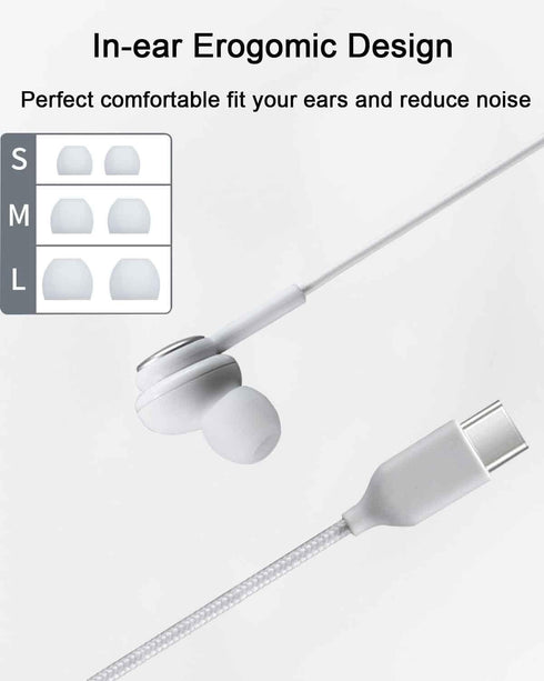 USB C Headphones for iPhone 15 Pro, Type C Wired Earbuds, Noise Canceling in-Ear Headset with Mic, 2 Pack