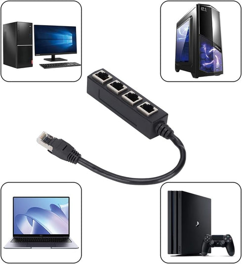 RJ45 Ethernet Splitter 1 to 3 Network Adapter, 1 to 4 Port Excellent Connection Network Cable Adapter