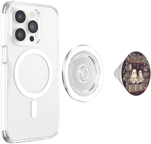 Cute Ghosts Reading Books PopSockets MagSafe PopGrip for iPhone - Halloween Librarian Design