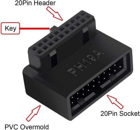 NFHK USB 3.0 20pin Male to Female Extension Adapter, Up & Down Angled 90 Degree Overmold