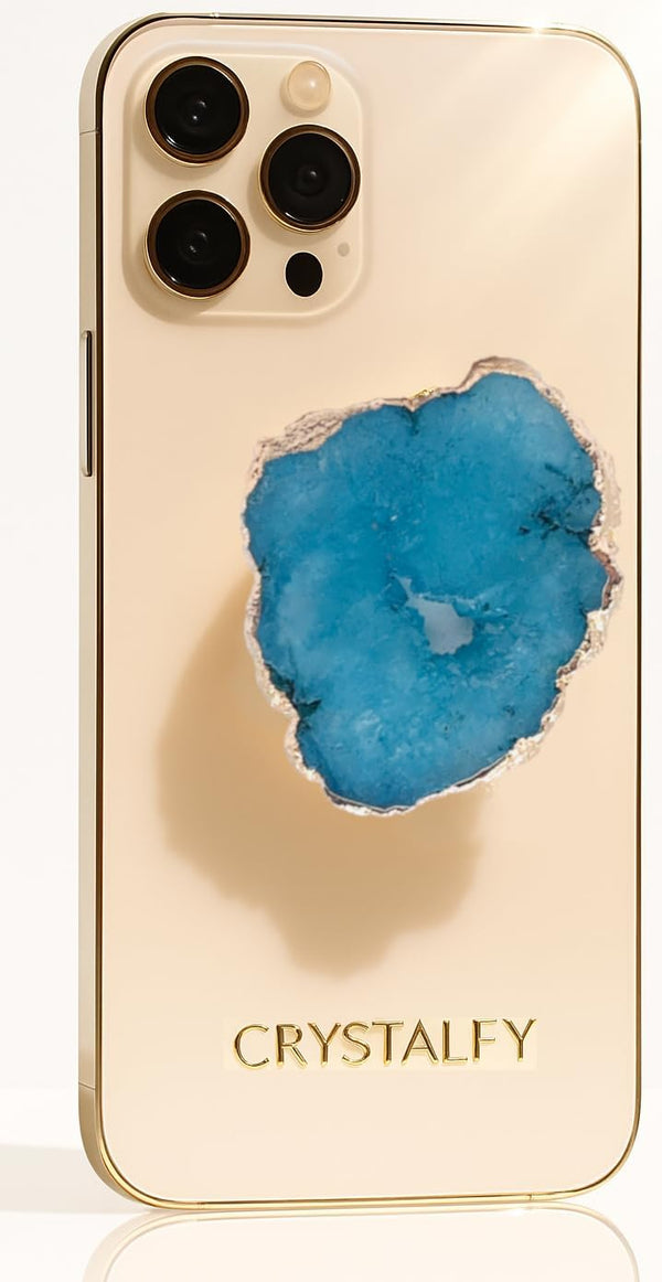 CRYSTALFY Grips by Blue Druzy Quartz Raw with Openings Crystal Phone Grip Holder