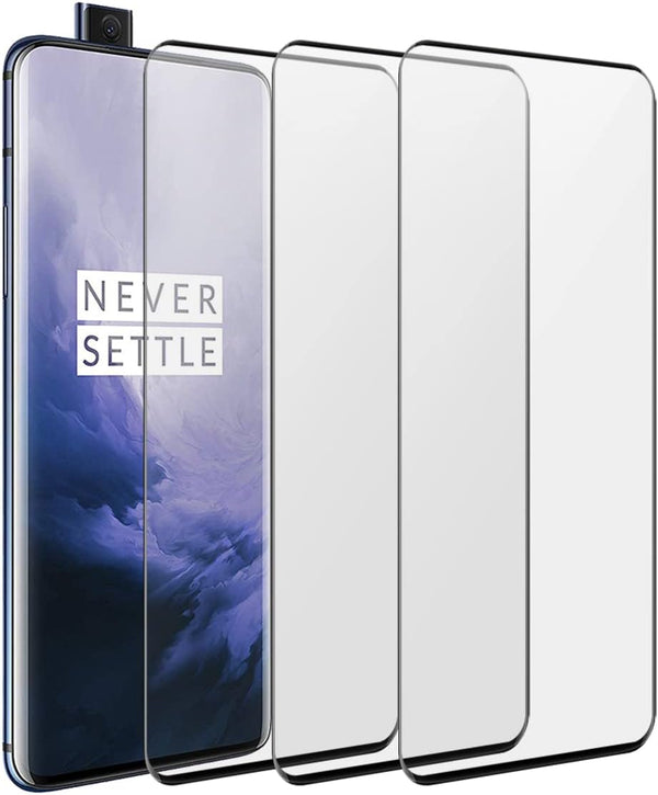 3 Pack Screen Protector for One-Plus 7 Pro, Anti-Scratch 9H Hardness Full Coverage, Black Edges Silk Print