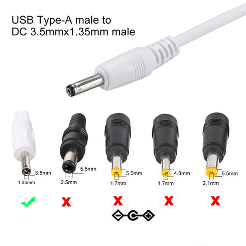 uxcell USB Type-A Male to 3.5 x 1.35mm DC 5V 1A Plug Barrel Connector Charge Cable, White.