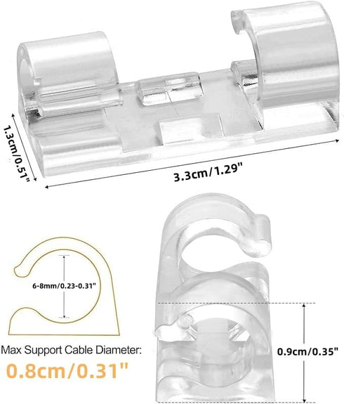 YOYOQIEKENAO Clear Cable Clamp, 100pcs Medium, Strong Self-Adhesive Wire Fixing Tool for Desk and Wall
