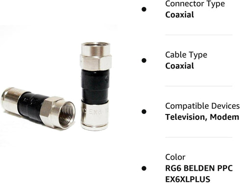 20 Pieces RG6 BELDEN PPC EX6XLPLUS Signal Tight Compression Drop Connectors Nickel-Plated Brass Construction 21mm Stroke Length by PHAT SATELLITE INTL