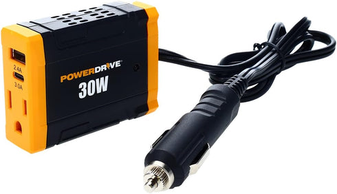 PowerDrive PWD30 30 Watt Power Inverter, Car Plug Adapter 12V DC to 110V AC Slim Converter