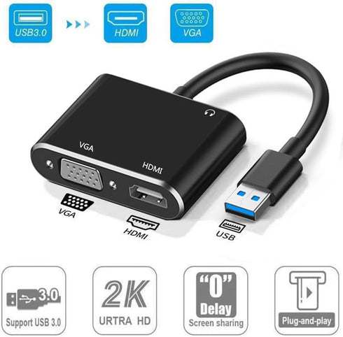 TIMEJONS 3.0 4K@30hz, 2 1080P USB A to HDMI Adapter for Windows HDMI & VGA Splitter Hub for Monitors Large Screen