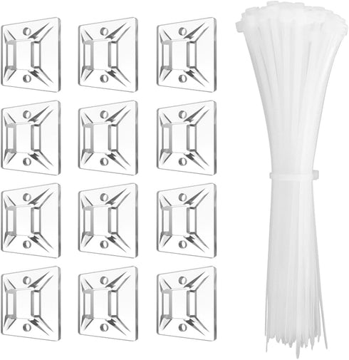 240Pcs Clear Cable Ties Mounts, 120Pcs 5.9'' Heavy Duty Zip Ties + 120Pcs 3/4" Adhesive Holders for Cord Organizer