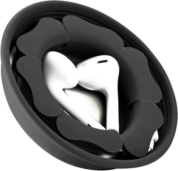 MAIRUI Wired Earbud Case - Earphone Cord Organizer, Soft Silicone Magnetic Holder, Tangle Free (Carbon Black)