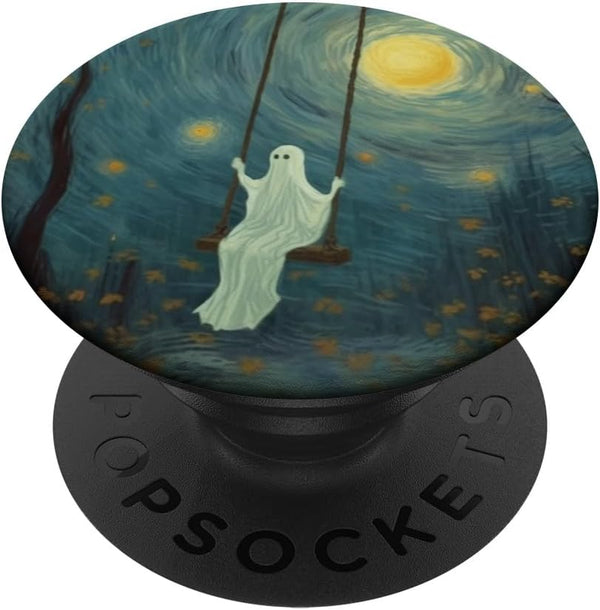 Vintage Ghost Sitting On A Swing Halloween Idea PopSockets Standard PopGrip