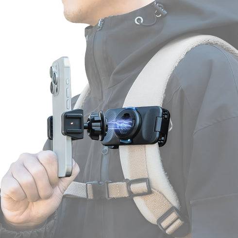 Rugvis Magnetic Phone Clip Mount for Backpack Strap, 360 Rotating Hands-Free Phone Holder
