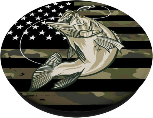 Fishing Camouflage US American Flag Bass Fish PopSockets Standard PopGrip: Swappable Grip for Phones & Tablets
