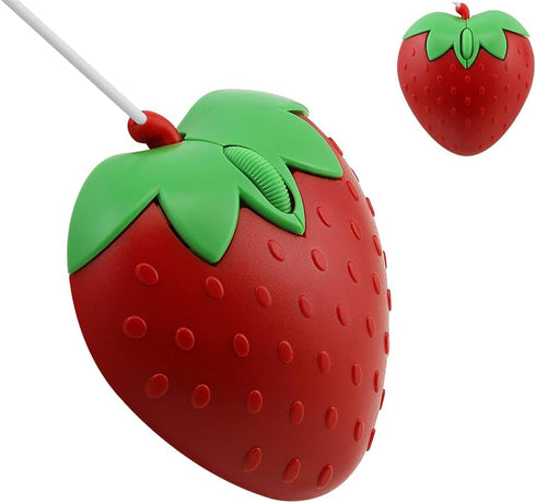 SHARE SUNSHINE Wired Mouse Cute Red Fruit Strawberry Shape Mice, Silent Portable Lightweight USB