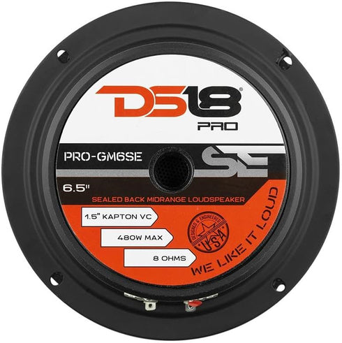 DS18 PRO-GM6SE Loudspeaker, 6.5", Midrange, Sealed Back, 480W Max, 140W RMS, 8 Ohms, Premium Quality Audio