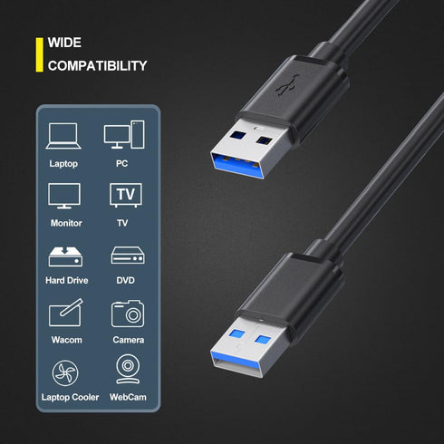 USB 3.0 Male to Male Cable Heavy Duty - 5 Feet Double Sided USB Cord Male to Male for Hard Drive Enclosures, DVD Player, Laptop Cooler and More (5ft - Black)