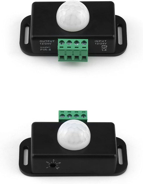 QWORK Motion Sensor LED Switch (2 Pack), 12-24V, 6A, Adjustable Delay Time for LED Strip Lighting, Wall Mount, 3"
