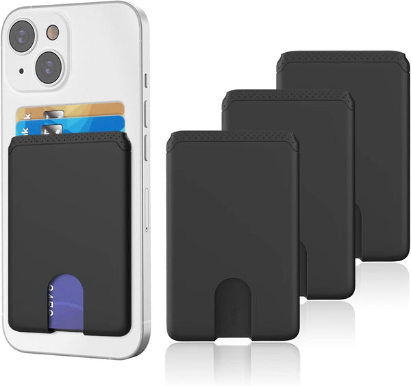 Senose Phone Card Holder - Silicone Anti Slip Out Wallet Stick On for iPhone 13/12 Pro Max (3 Pack, Black)