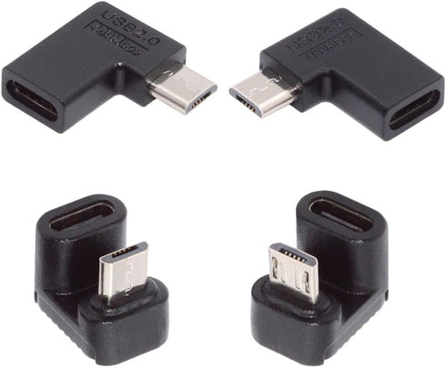 xiwai 90/360 Degree Angled USB-C to Micro USB Adapter 4 Pack, USB2.0 Type C Female to Micro USB Male for Phone Tablet