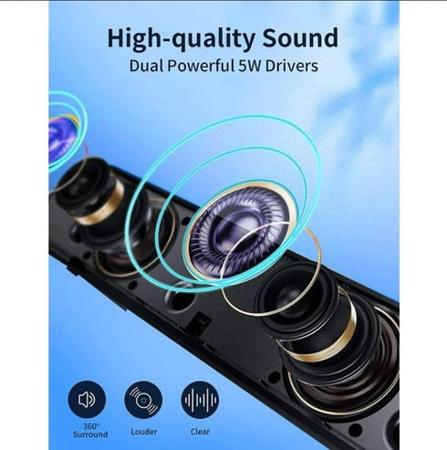 LENRUE Computer Speakers, Wired USB-Powered Sound-bar with 10W Stereo Sound for PC Desktop, Plug-n-Play (A39PRO/Black)