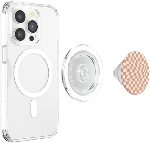 Checkered Swirl Checkerboard Indie Aesthetic, Peach Brown PopSockets MagSafe PopGrip for iPhone