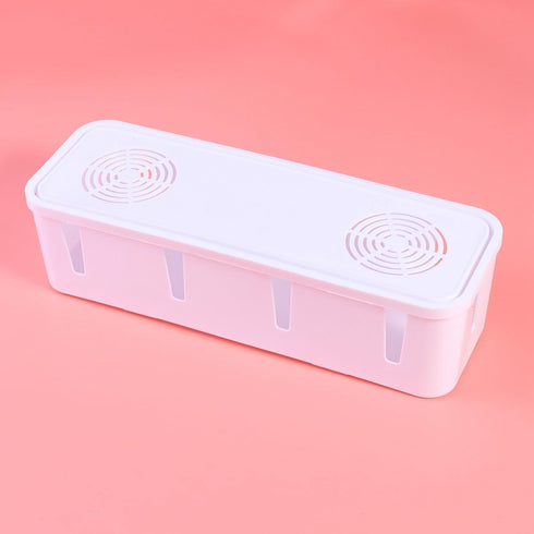 HOMSFOU Power Strip for Desk Organizer with Lid, Wire Organizer Power Strip Cover for Cable Management, White Box