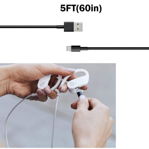 Replacement Apple Beats Lightning Cable (5ft) for Powerbeats Pro, Beats X, Solo Pro, and Pill+ Speaker