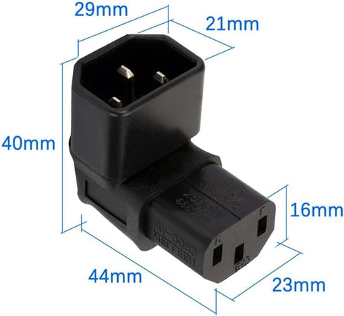 JSER IEC Male C14 to Right Angled 90 Degree IEC Female C13 Power Extension Adapter, 220V 10A Max