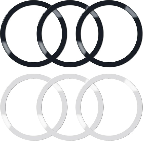 6 Pcs Universal Metal Rings Sticker for MagSafe Wireless Charger, Ultra-Thin Car Charger Accessories (Black, Silver)