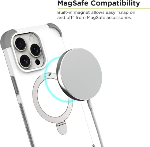 PureGear DualTek KIK Magnetic Phone Grip Case for iPhone 15 Pro Max - White, Military Tested, Heavy-Duty Protection