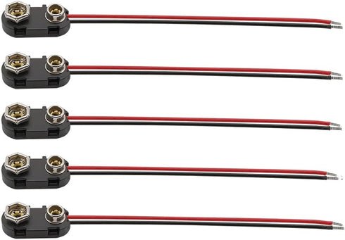 Pack of 5 22AGW Wires I-Type 9V Battery Connector, 9 Volt Battery Clip with Hard Buckle Plastic Housing
