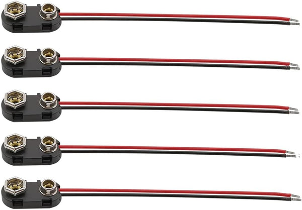 Pack of 5 22AGW Wires I-Type 9V Battery Connector, 9 Volt Battery Clip with Hard Buckle Plastic Housing