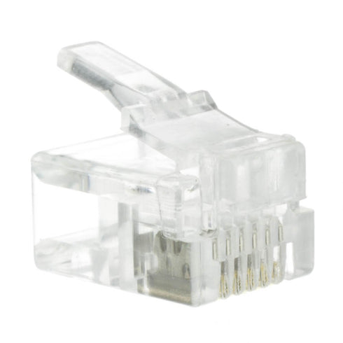 QualConnect Phone/Data RJ12 Crimp Connectors for Flat Cable, 6P6C, 50 Pieces