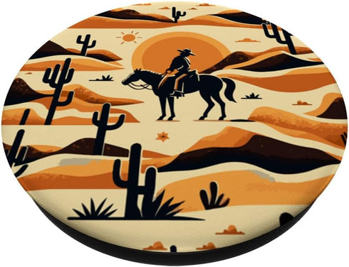 Desert Landscape Cactus with Cowboy Horse Western Theme PopSockets Standard PopGrip