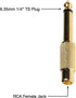 6.35mm 1/4" TS Plug to RCA Female Jack Adapter Connector - 10 Pack, Gold-Plated Mono Male to RCA Female