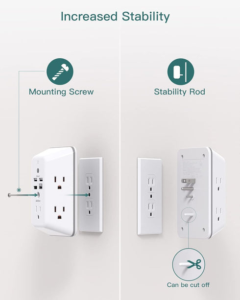 Addtam 5-Outlet 4 Ports(1 Surge Protector, Outlet Extender with Night Light, Splitter and USB USB C), Multi Plug Wall