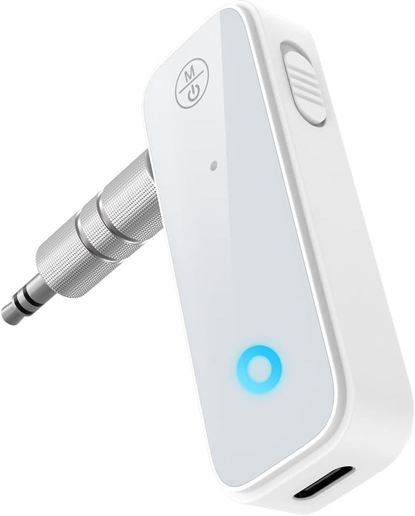 Aux Bluetooth Adapter for Car, 2 in 1 Wireless Transmitter Receiver, Built-in Mic for Hands-Free Calls, White