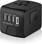 Universal Travel Power Adapter with High Speed 2.4A USB, 3.0A Type-C, Worldwide AC Outlet Plugs, Black