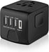 Universal Travel Power Adapter with High Speed 2.4A USB, 3.0A Type-C, Worldwide AC Outlet Plugs, Black