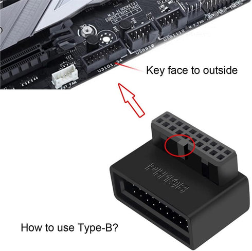 NFHK USB 3.0 20pin Male to Female Extension Adapter, Up & Down Angled 90 Degree Overmold