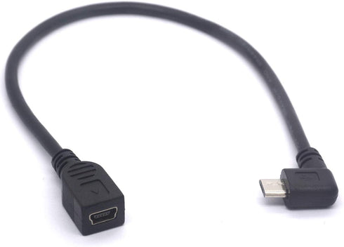 Mini USB Female to Micro USB Left Cable Cord - 90 Degree B Connector Adapter for MP3 Camera