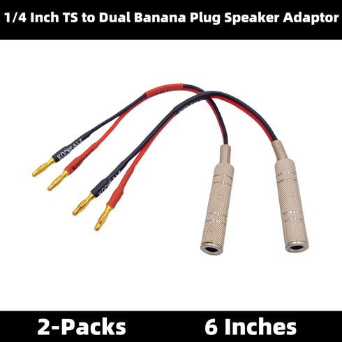 2-Pack 1/4 Inch TS Female to Banana Plug, Flexible Silicone Audio Plugs for Speaker Wire, 6 inch
