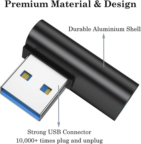 AuviPal 90 Degree USB 3.1 Adapter (2 Pack), Right and Left Angle USB A Male to Female Connector Extender