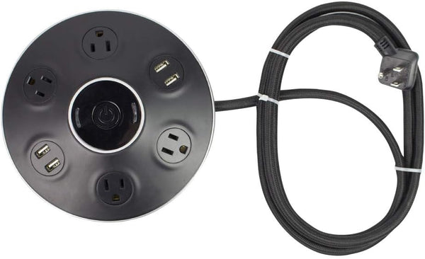 GLOBE Designer Series 4-Outlet USB Surge Protector Desktop Power Strip Hub, 4x USB Ports, Black