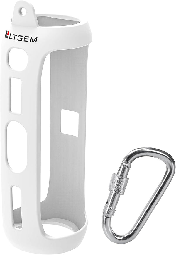 LTGEM Silicone Carrying Travel Case for JBL FLIP 5 Waterproof Portable Speaker with Extra Carabiner - White